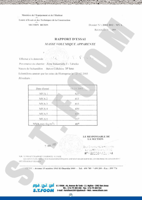 fiche technique beton cellualire STFOOM-28